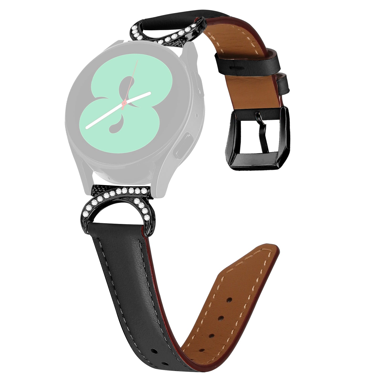 For Samsung Galaxy Watch 3 41mm Watch 5 40mm 44mm Replacement Wrist Band 20mm Rhinestone D-shape Connector Split Leather Strap with Black Buckle For Samsung Galaxy Watch 3 41mm Watch 5 40mm 44mm Replacement Wrist Band 20mm Rhinestone D-shape Connector Split Leather Strap with Black Buckle